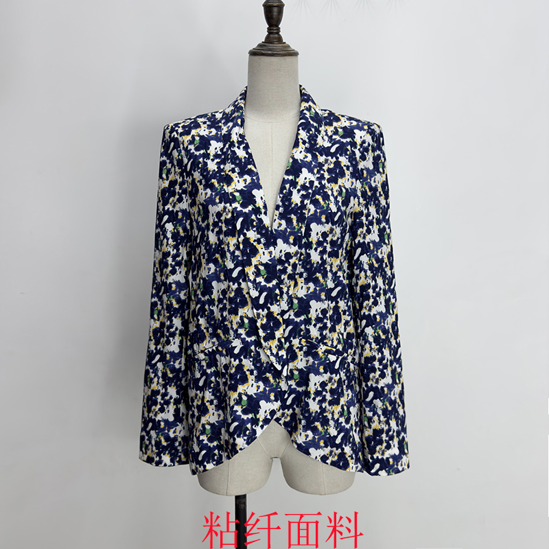 花色薄外套大板型慵懒风韩版时尚年轻春秋宽松无扣披肩式西装外套