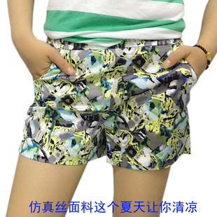 柔软冰凉印花热裤 夏季 女休闲裤 冰凉花色女短裤 仿真丝品牌货薄款
