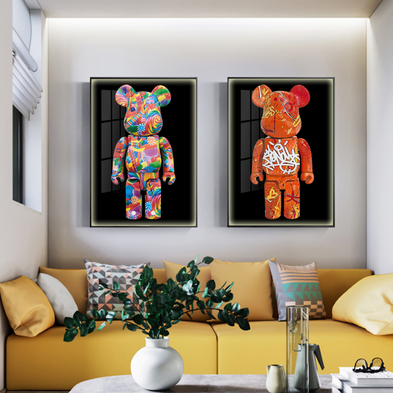 潮流轻奢暴力熊带灯玄关装饰画