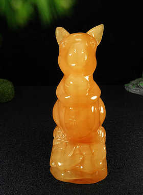 天然黄玉生肖兔动物桌面摆件玉石兔子招财家居客厅商铺装饰品摆设