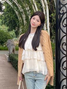 90%羊毛%10羊绒RL拉夫赵露思同款圆领针织开衫外套麻花毛衣女