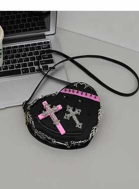 Coreland爱心十字架包包千禧风哥特亚比斜挎包甜酷辣妹心形单肩包