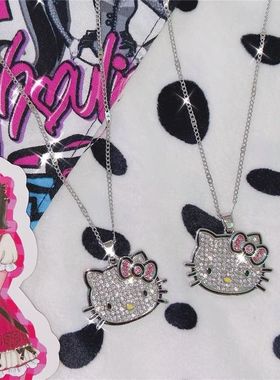 Y2K满钻凯蒂猫吊坠千禧锁骨链