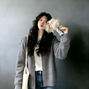 纯色简约流星复古灰高级感毛衣外套女秋冬韩系穿搭加厚外穿软糯衫