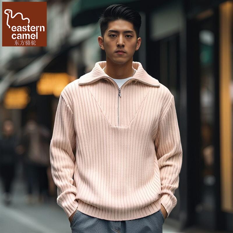 半拉链翻领毛衣男秋冬季高领针织针织衫/毛衣