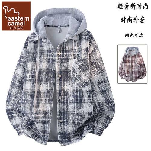 东方骆驼格子外套男春秋季