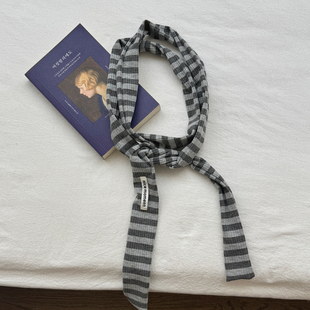 ins条纹针织围巾女韩版四季百搭装饰护颈围脖出游氛围感细长围巾