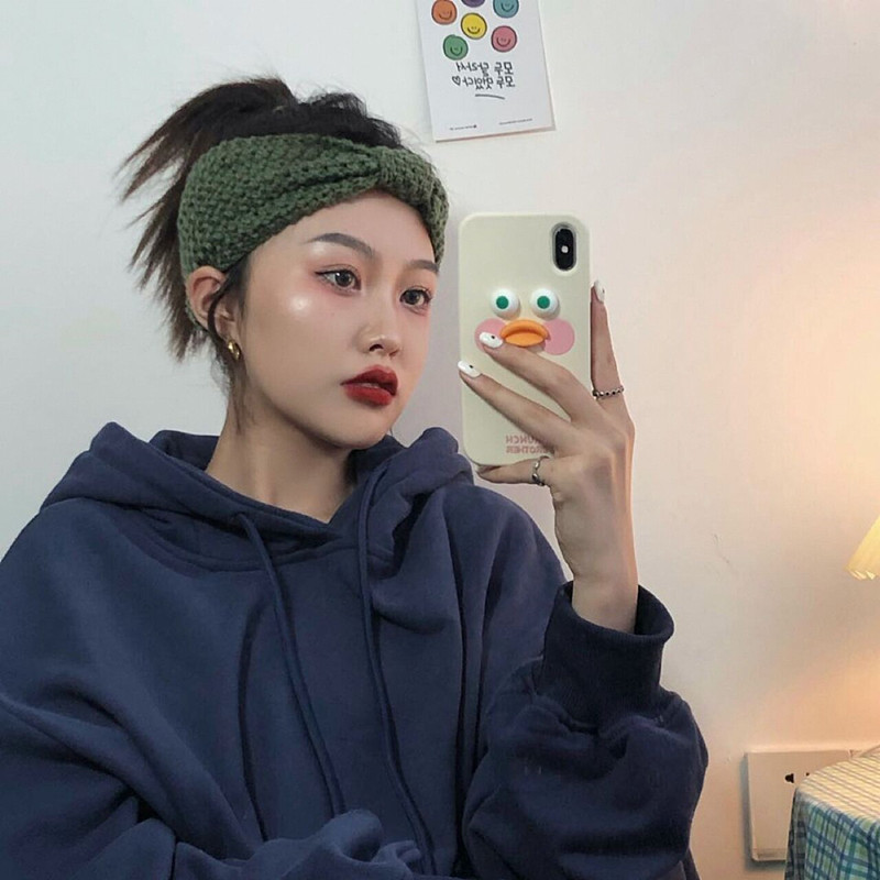 毛线针织发带女网红纯色宽边洗脸