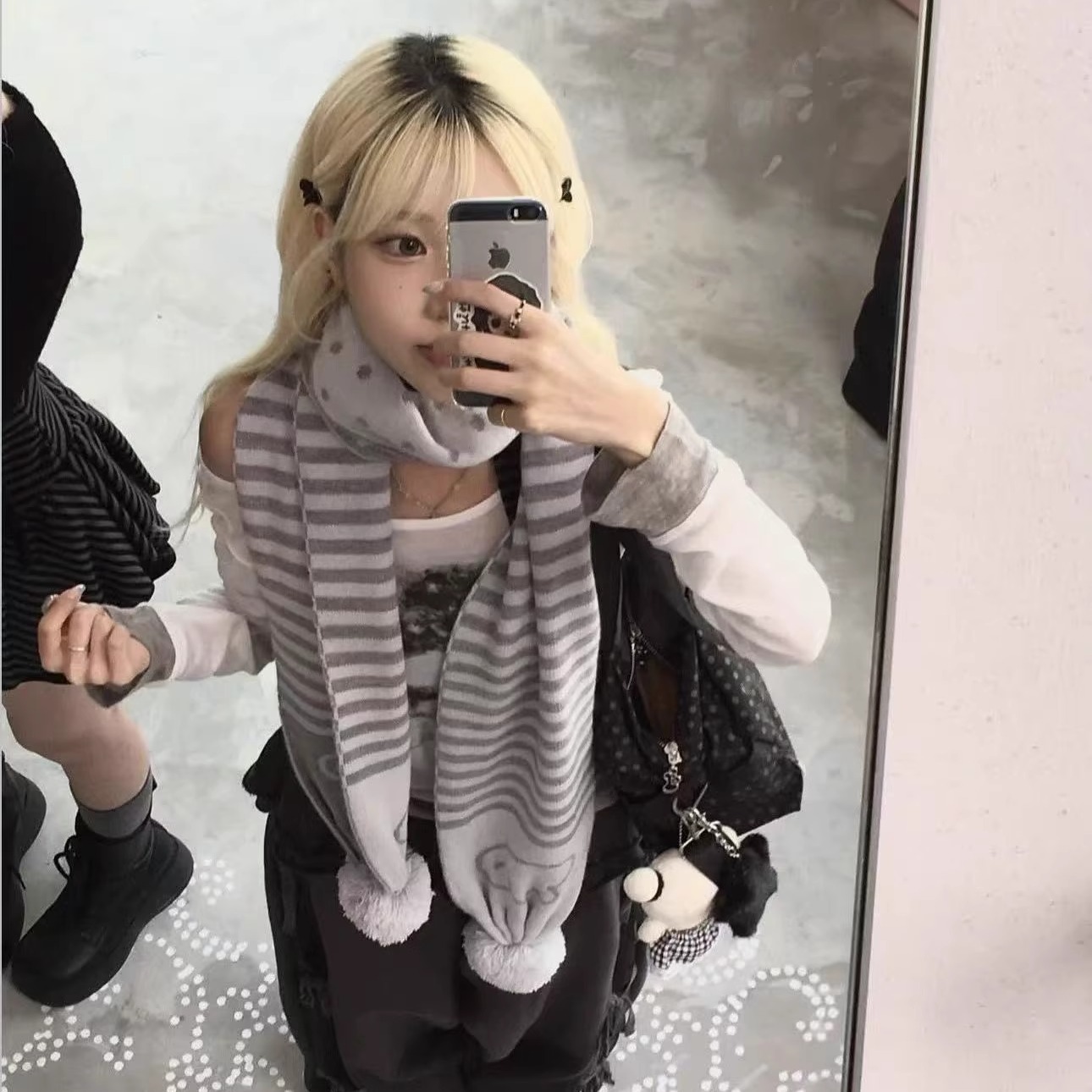 韩国秋冬保暖毛球波点围巾围脖女