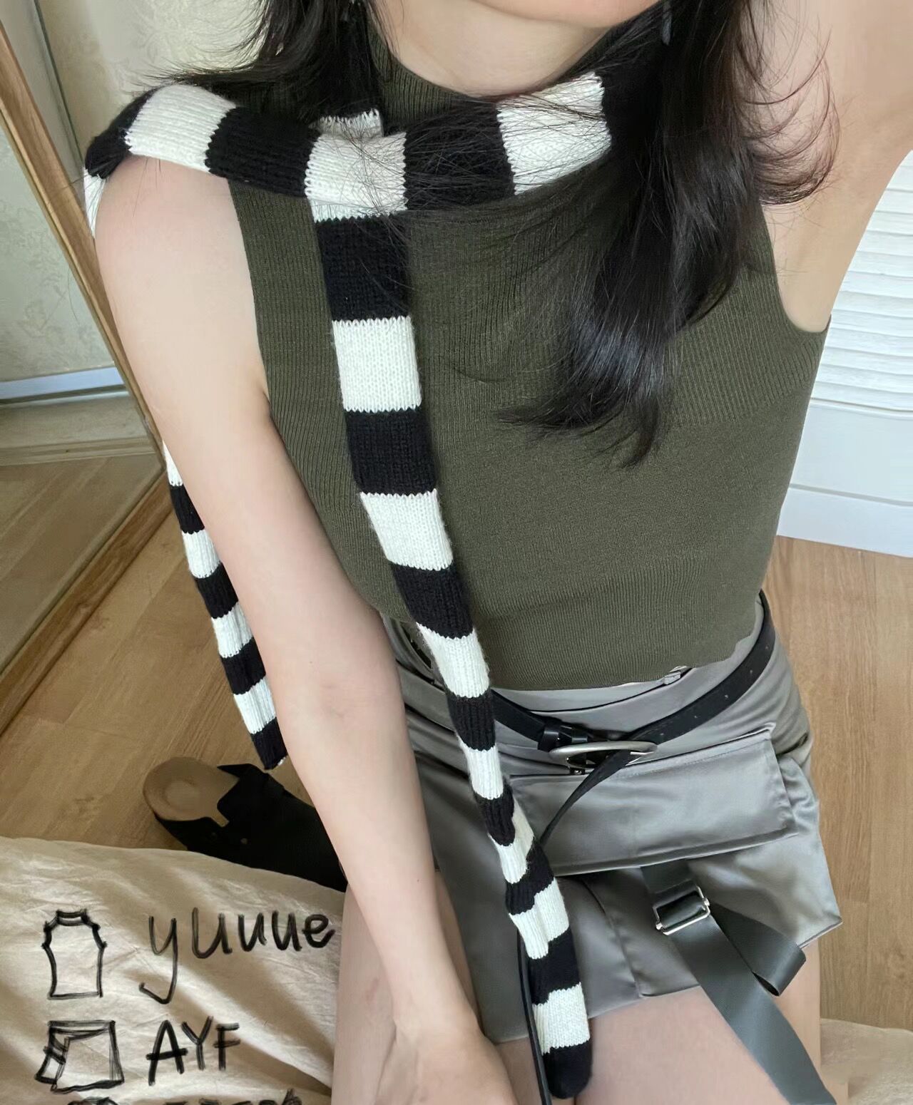 四季黑白条纹二次元男女围巾围脖