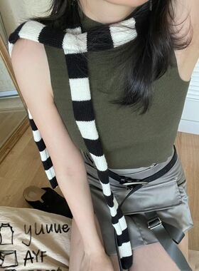 四季黑白条纹二次元男女围巾围脖