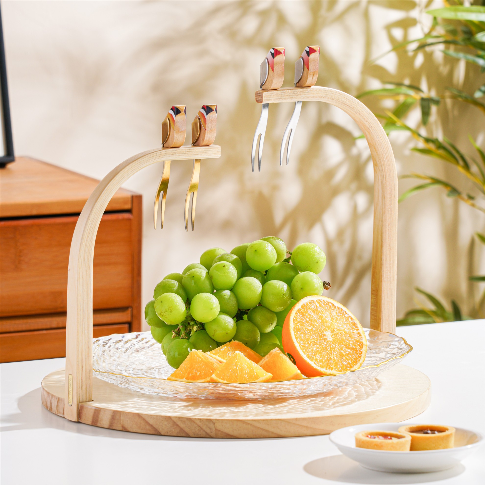 高颜值水果盘带叉子意式极简家用客厅轻奢精致实用小众喜上眉梢
