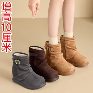 10cm内增高雪地靴女款2025新款冬季加绒加厚棉鞋小个子勃肯短靴12
