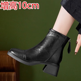 高跟短靴2026新款小个子10cm内增高粗跟马丁靴真皮小码女靴313233