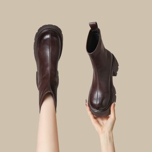 大东熊厚底小个子内增高马丁靴女2025秋冬新款加绒弹力瘦瘦靴短靴