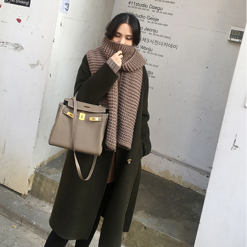 韩国粗毛线手工围巾女冬季韩版加厚长学生情侣针织男保暖围脖披肩