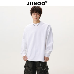t恤男女简约纯色打底衫 JIINOO香味微胶囊基础款 圆领boxy长袖