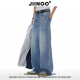 阔腿休闲长裤 JIINOO水洗cleanfit冰蓝色天丝A字牛仔裤 男女美式 潮