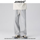 JIINOO新款 子 潮牌宽松休闲直筒阔腿运动长裤 重磅弯刀卫裤 男美式