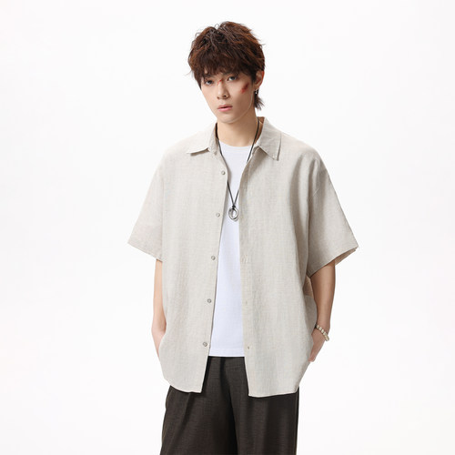 JIINOO亚麻天丝夏季翻领衬衫