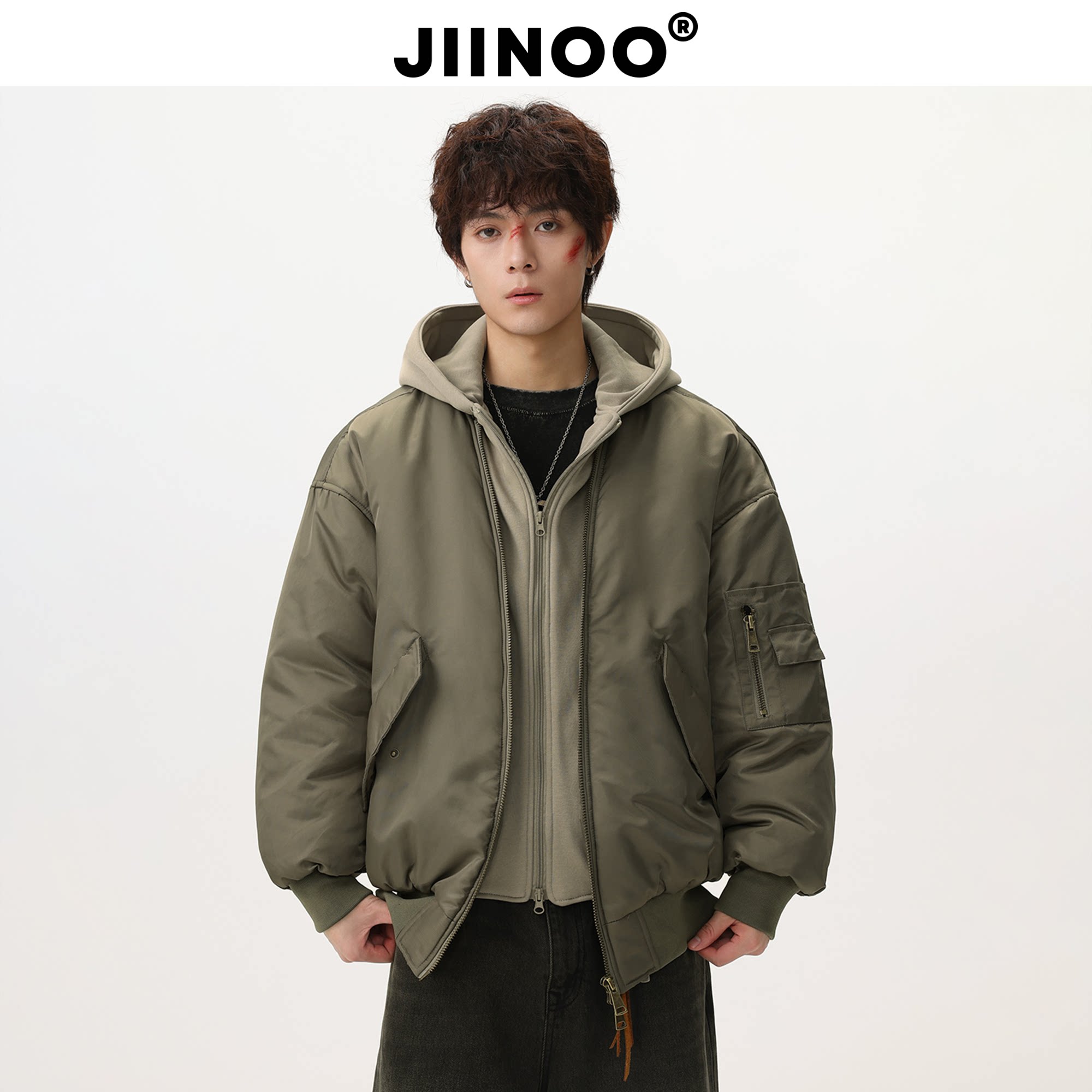 JIINOO美式宽松情侣假两件百搭