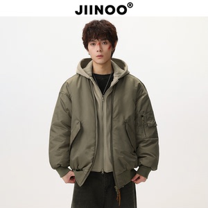 JIINOO美式宽松情侣假两件百搭