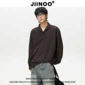 上衣 复古老钱风针织衫 JIINOO猫眼石海鸥领长袖 T恤男女polo衫