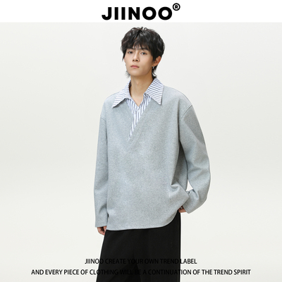 JIINOO拼接假两件短袖POLO衫