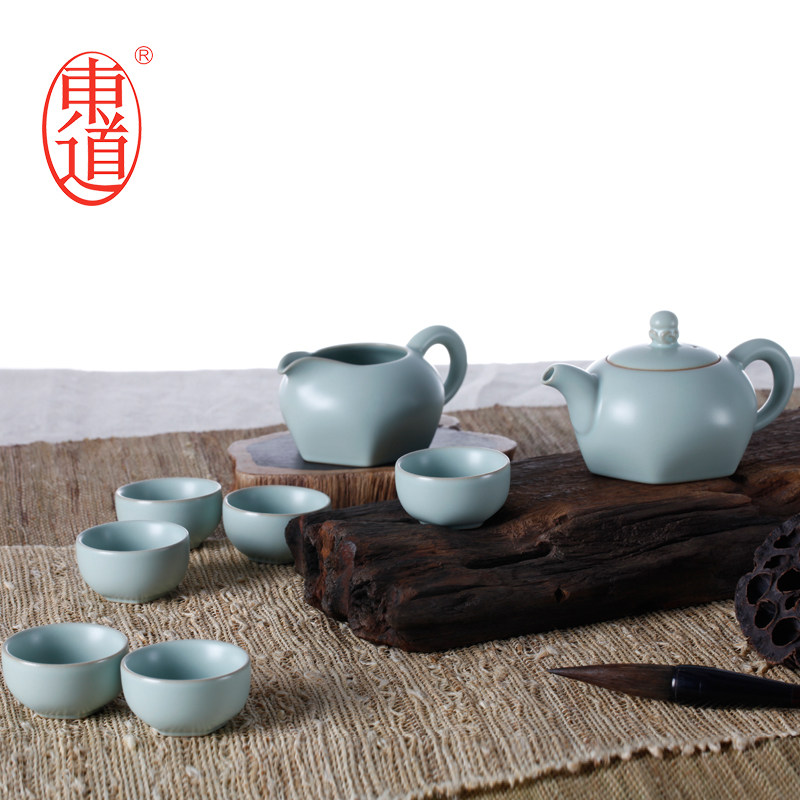 正品东道汝窑灵悟茶壶半组汝瓷开片茶具套装礼盒装新款顺丰包邮