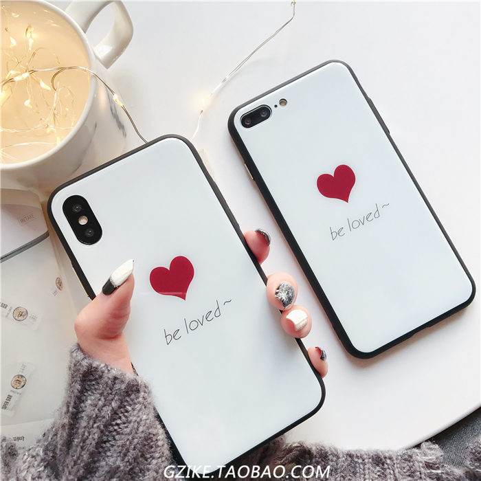 ins¼òÔ¼°×É«°®ÐľµÃæ²£Á§Æ»¹û6sÊÖ»ú¿ÇiPhone8/7plus/X±£»¤Ì×Å®¿î