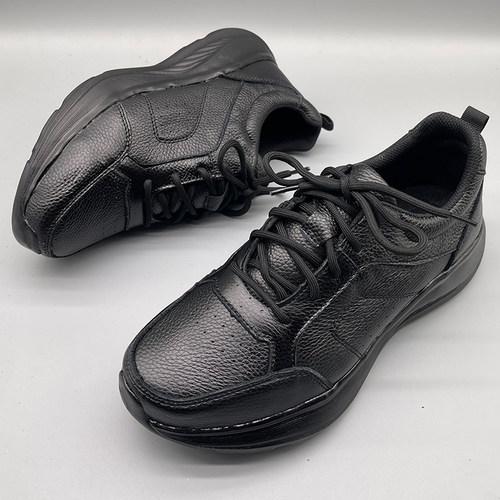 头层牛皮男鞋休闲运动秋冬厚底舒适轻便健步鞋真皮徒步黑色老爹鞋