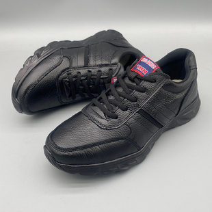 户外软皮轻便健步厚底慢跑老爹鞋 真皮男休闲鞋 黑色牛皮春秋运动鞋