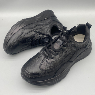 黑色真牛皮休闲男鞋 经典 厚底老爹鞋 头层牛皮软底轻便春秋健步鞋