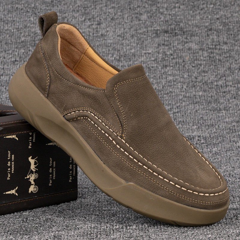 外贸休闲皮鞋男款2026春夏新款头层牛皮鞋真皮一脚蹬软底工装男鞋