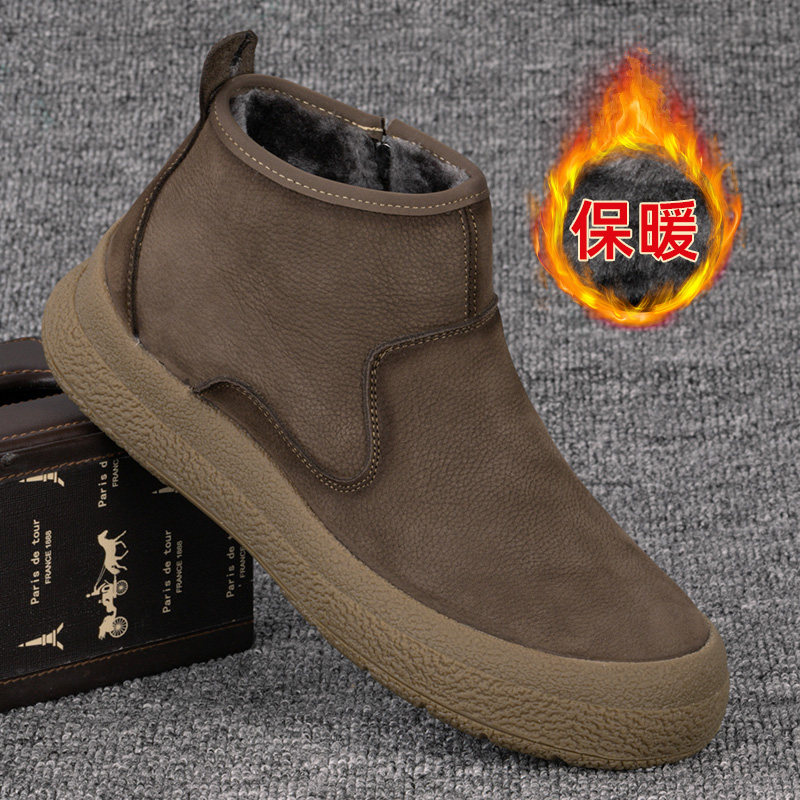 外贸马丁靴男款2025秋冬拉链男士短靴复古牛皮高帮加绒休闲皮鞋男
