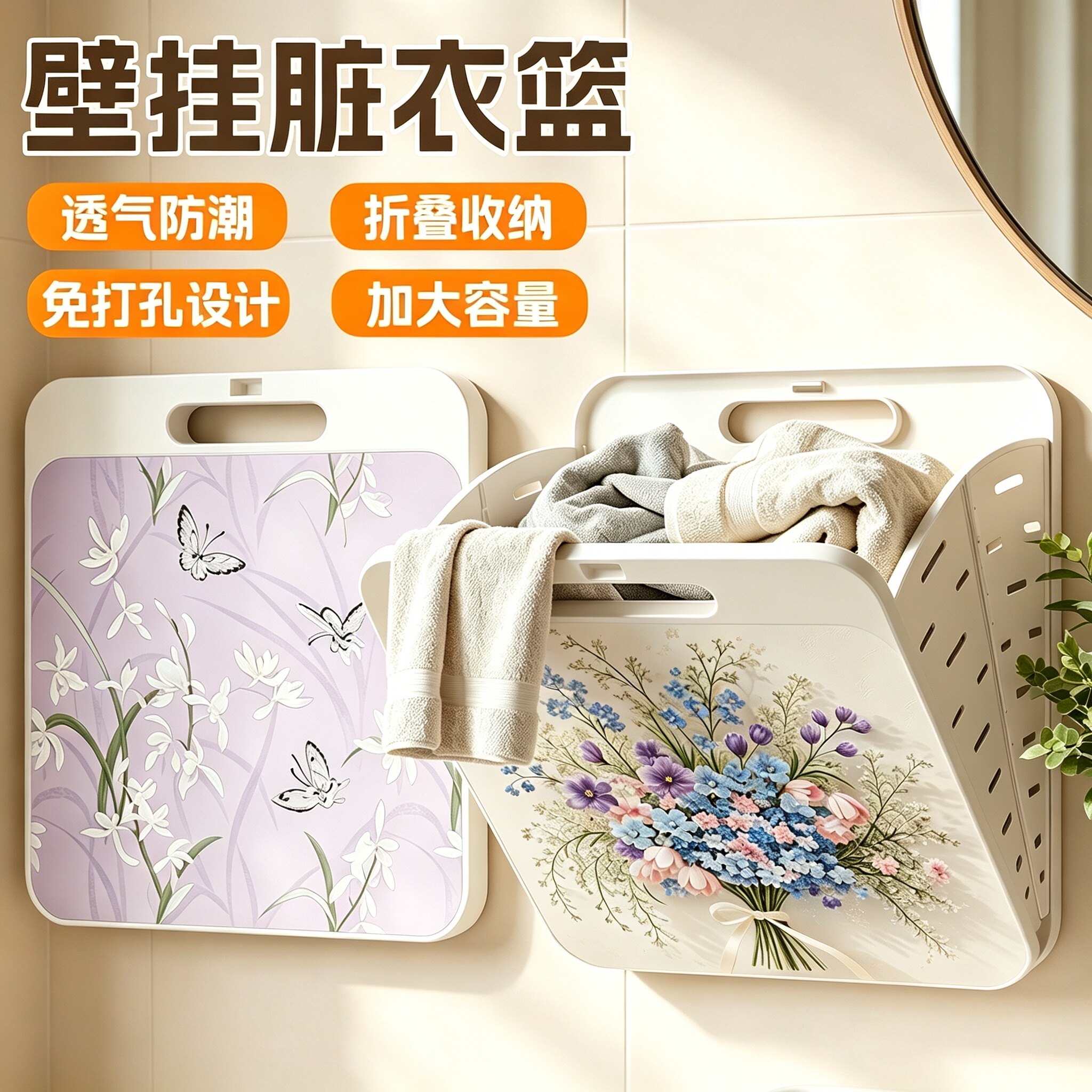 高颜值壁挂脏衣篓脏衣篮卫生间脏衣服收纳筐可折叠家用浴室洗衣篮图片