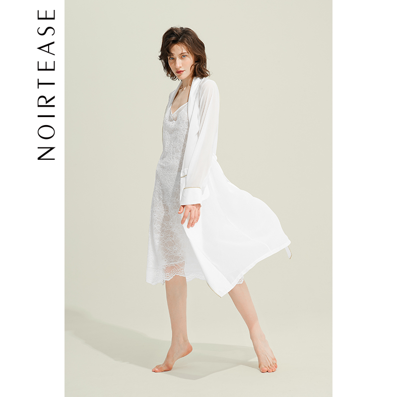 noirtease春夏丝质透视系带晨袍