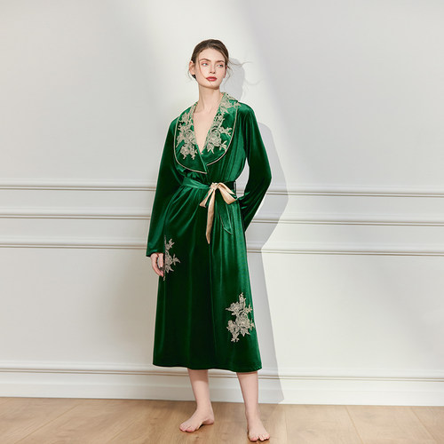 金丝绒女士复古风睡袍家居服