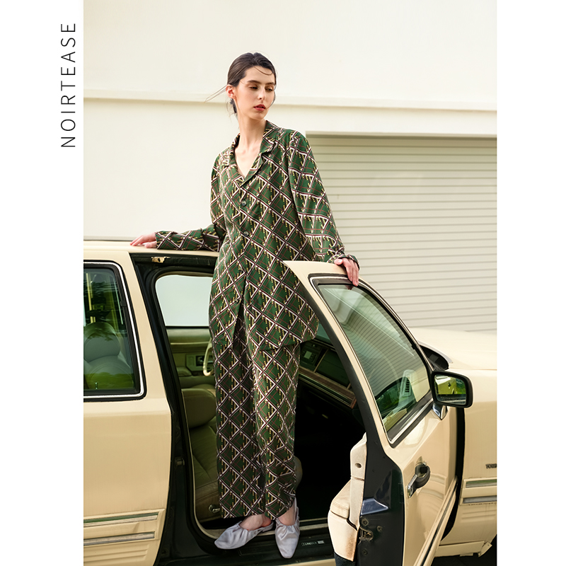 春秋英伦风棉质睡衣复古两件套装