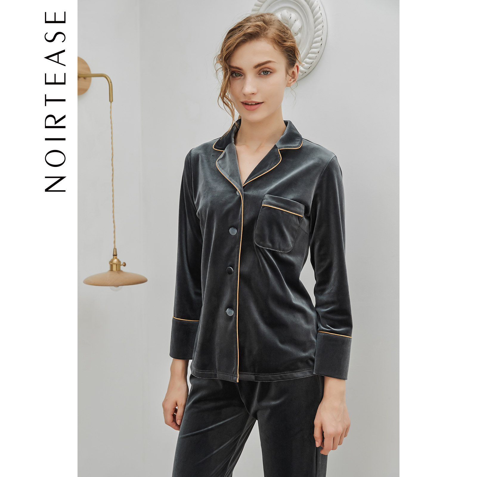 NoirTease性感丝绒长袖长裤家居服套装春秋不掉绒睡衣两件套