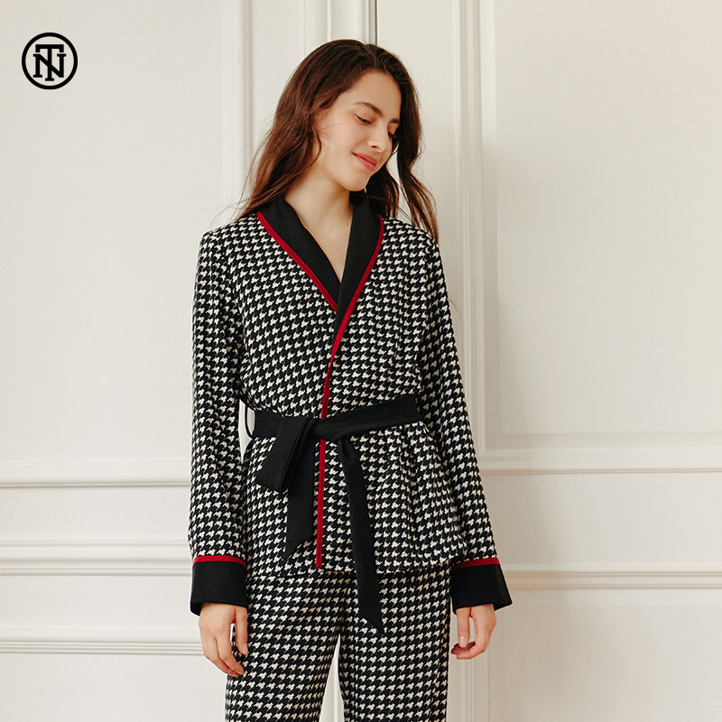 NoirTease奈黎诗秋冬加绒加厚睡衣女士长袖系带睡袍家居服套