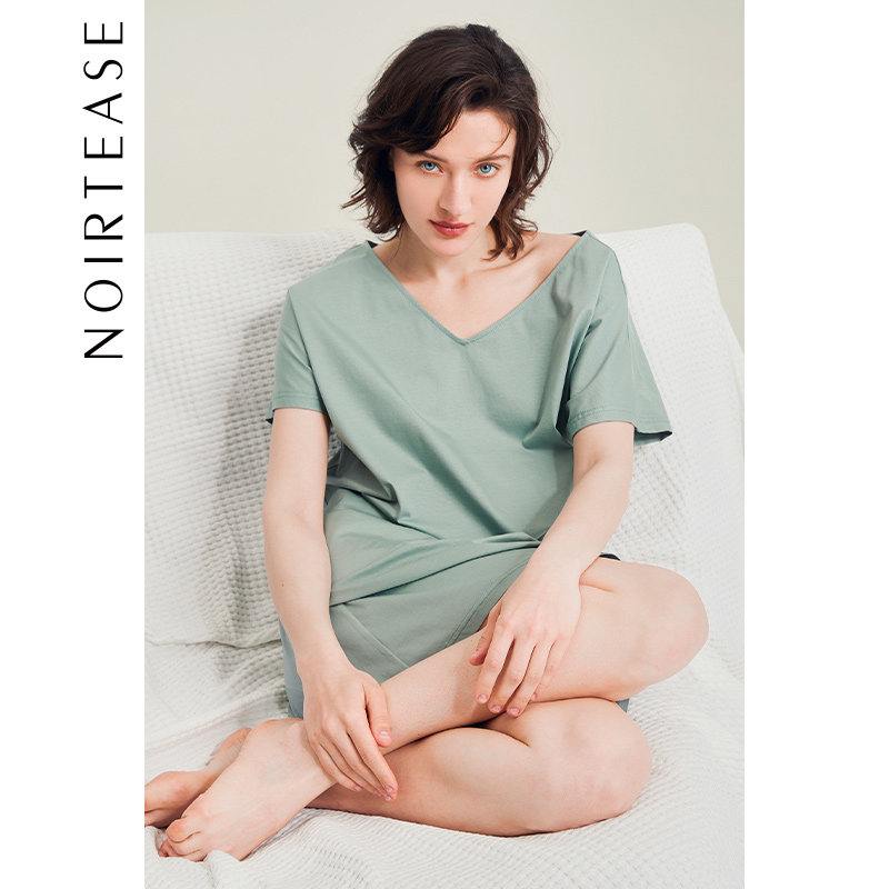 NoirTease奈黎诗夏季薄款纯棉含玻尿酸短袖睡裙女宽松睡衣可