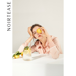 NoirTease奈黎诗春秋女抑菌薄荷纤维长袖 翻领家居服睡衣两件套装