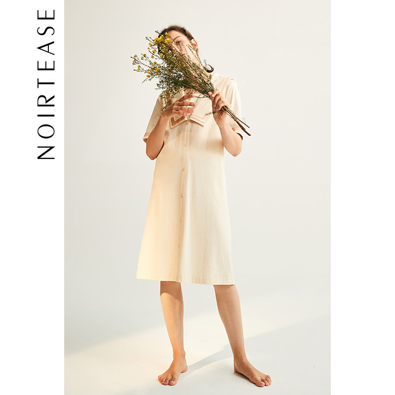 NoirTease奈黎诗春夏中长款新疆棉纯棉性感短袖睡衣睡裙女夏