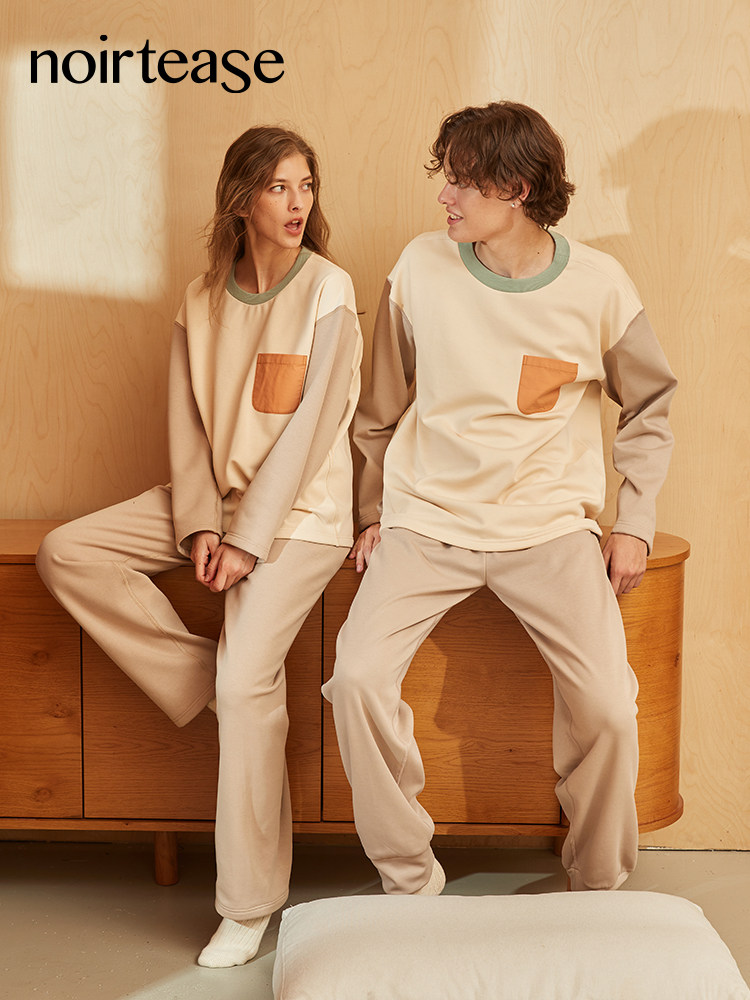 NoirTease奈黎诗秋冬加绒加厚保暖男女睡衣情侣家居服两件套