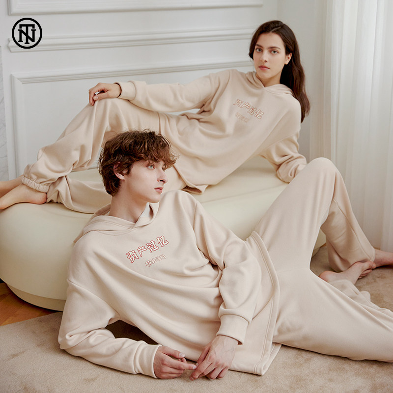 NoirTease奈黎诗春秋男女加厚绒睡衣情侣卫衣裤保暖可外穿家