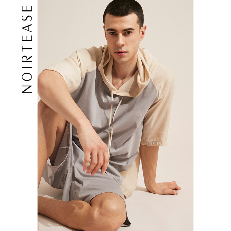 NoirTease奈黎诗夏季连帽宽松睡衣两件套休闲男士短裤短袖家