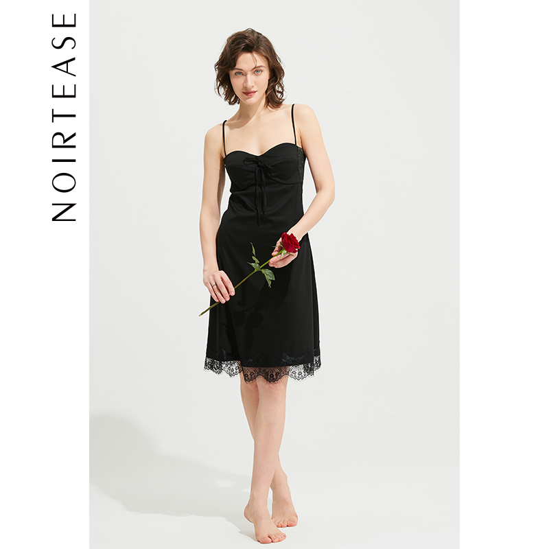 NoirTease奈黎诗女夏季性感莫代尔棉吊带睡裙带胸垫聚拢蕾丝