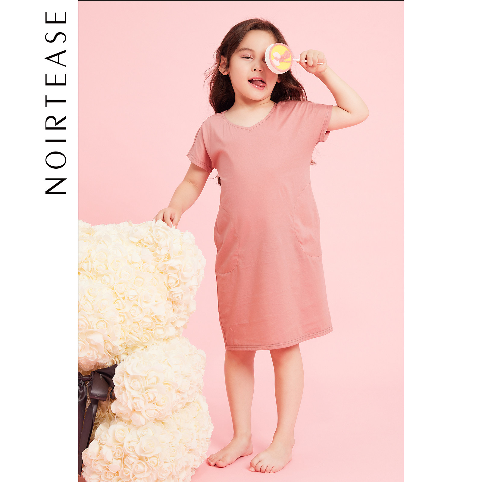 NoirTease女童纯棉全棉短袖家居服睡裙儿童少女亲肤亲子睡衣