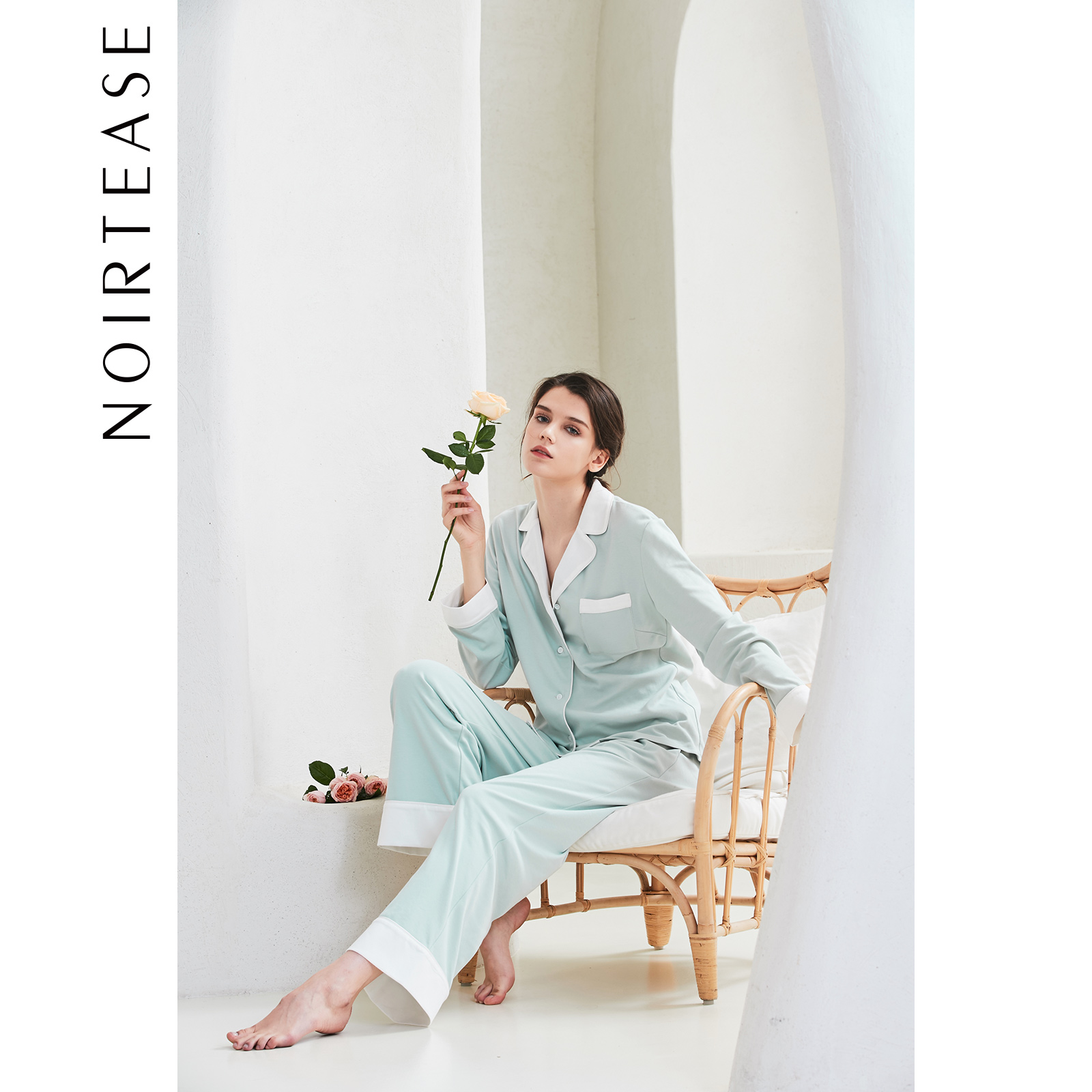 noirtease春秋有机撞色长袖睡衣